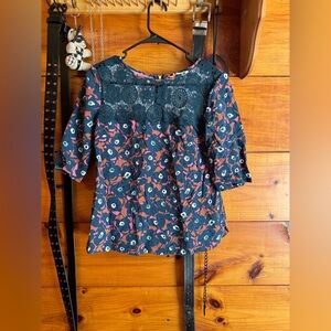 Boden Jessa Floral Lace Embellished 3/4 Sleeve Tunic Top